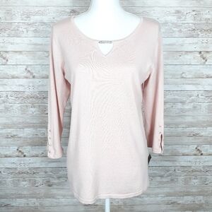 JM Collection Sweater M Peach Faux Gems 369